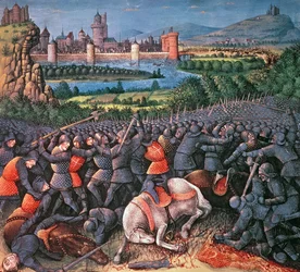 Schlachtenszene, aus Passages faits Outremer geschrieben von Sebastian Marmoret, ca. 1490